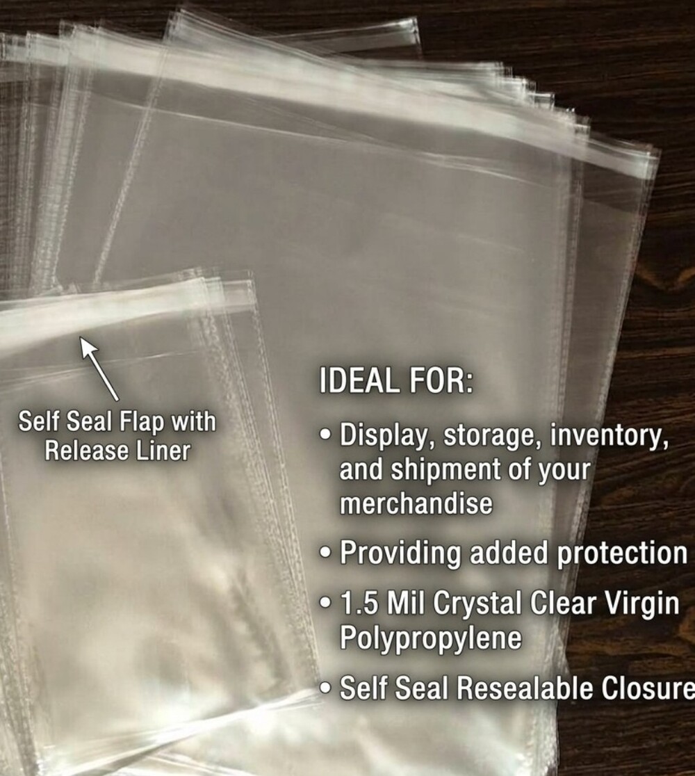 Poly Clear Self-Seal 50 (10×13) & 25 (5x7) Resealable Bags Bundle 75 Total Set
